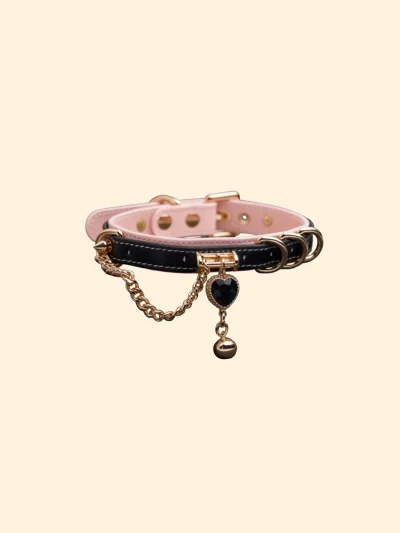 French-style sweet cool heart double-layer thick cowhide black and pink collar